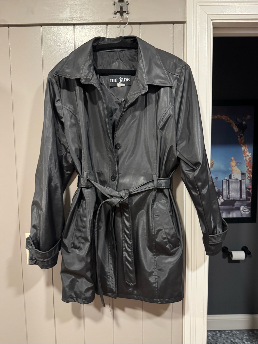 Me Jane Black Belted Trench Coat with Tie Waist